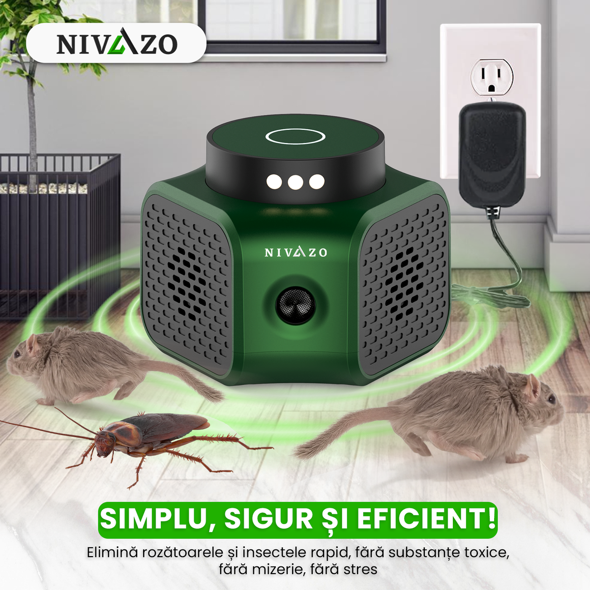 Aparat cu ultrasunete împotriva șoarecilor Nivazo UR02, 4 moduri, 360°