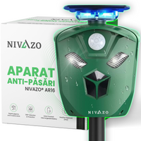 Dispozitiv anti-porumbei, Nivazo AR16, 3 laturi, 3 moduri de funcționare, acoperire 360 grade, încărcare solară