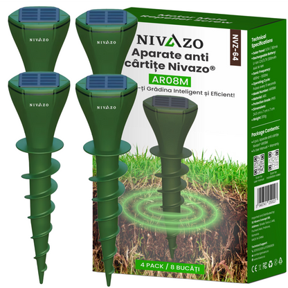Set 2 aparate anti-cârtițe Nivazo AR08M, 3 moduri, 350 m², solar