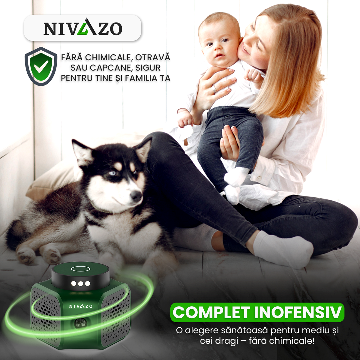Aparat cu ultrasunete împotriva șoarecilor Nivazo UR02, 4 moduri, 360°