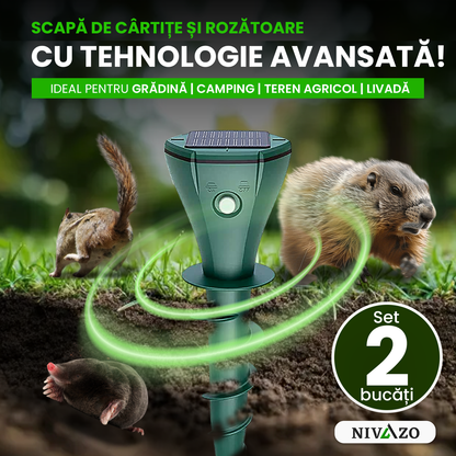 Set 2 aparate anti-cârtițe Nivazo AR08M, 3 moduri, 350 m², solar