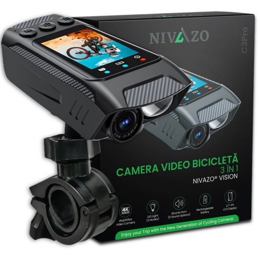Cameră video de bicicletă 3 în 1 Nivazo Vision, IPS 2", 2500mAh